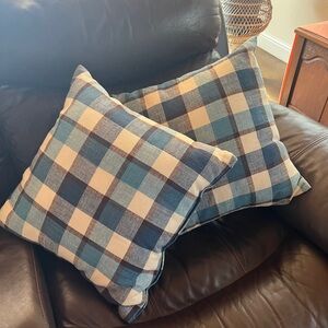 Blue (Teal?) and Brown Plaid Throw Pillows (2) NWOT